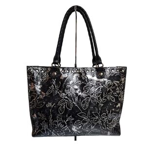 PATRICIA NASH BARK LEAVES ZONCONA  BLACK/SILVER TOOLED TOTE